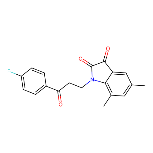 1-[3-(4-fluorophenyl)-3-oxopropyl]-5,7-dimethyl-1H-indole-2,3-dione structure