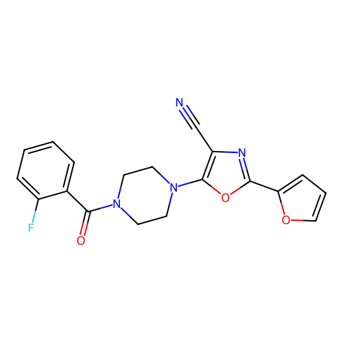 5-[4-(2-Fluorobenzoyl)piperazin-1-yl]-2-(furan-2-yl)-1,3-oxazole-4-carbonitrile structure