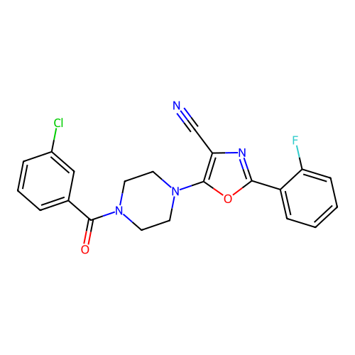 5-(4-(3-Chlorobenzoyl)piperazin-1-yl)-2-(2-fluorophenyl)oxazole-4-carbonitrile structure