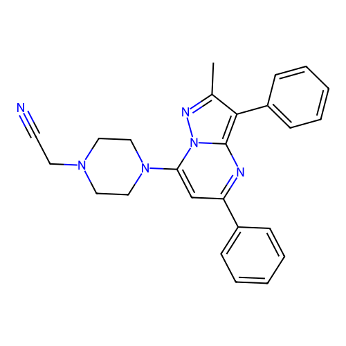 [4-(2-methyl-3,5-diphenylpyrazolo[1,5-a]pyrimidin-7-yl)piperazin-1-yl]acetonitrile structure