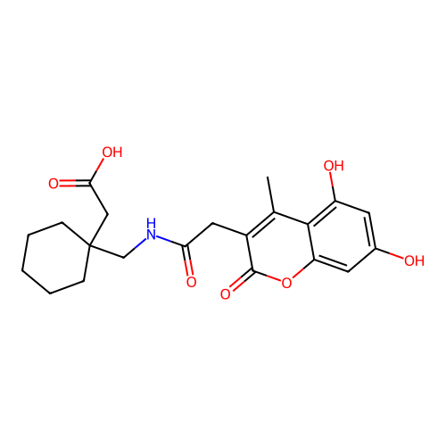 2-(1-((2-(5,7-dihydroxy-4-methyl-2-oxo-2H-chromen-3-yl)acetamido)methyl)cyclohexyl)acetic acid structure
