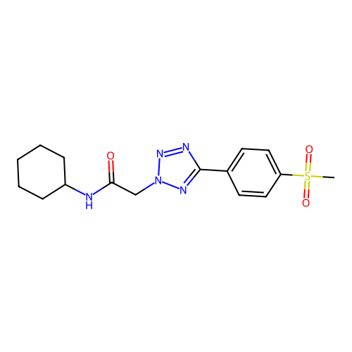 N-cyclohexyl-2-(5-(4-(methylsulfonyl)phenyl)-2H-tetrazol-2-yl)acetamide structure