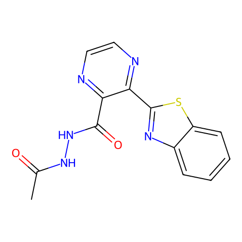 N'-acetyl-3-(1,3-benzothiazol-2-yl)pyrazine-2-carbohydrazide structure