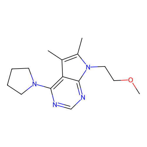 7-(2-methoxyethyl)-5,6-dimethyl-4-(pyrrolidin-1-yl)-7H-pyrrolo[2,3-d]pyrimidine structure