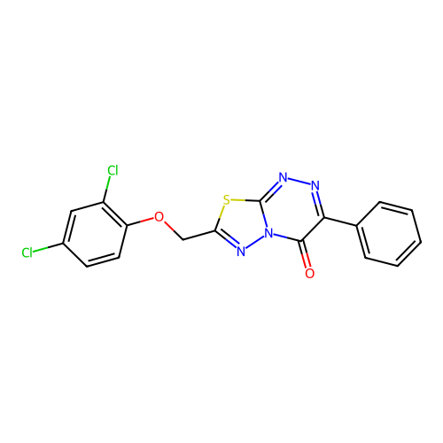 7-[(2,4-dichlorophenoxy)methyl]-3-phenyl-4H-[1,3,4]thiadiazolo[2,3-c][1,2,4]triazin-4-one structure
