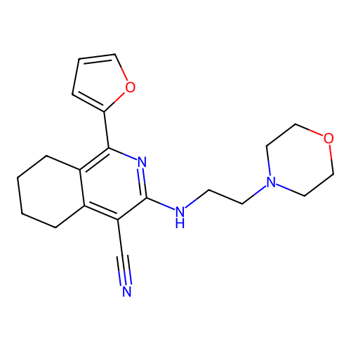 1-(2-furyl)-3-(2-morpholin-4-ylethylamino)-5,6,7,8-tetrahydroisoquinoline-4-carbonitrile structure