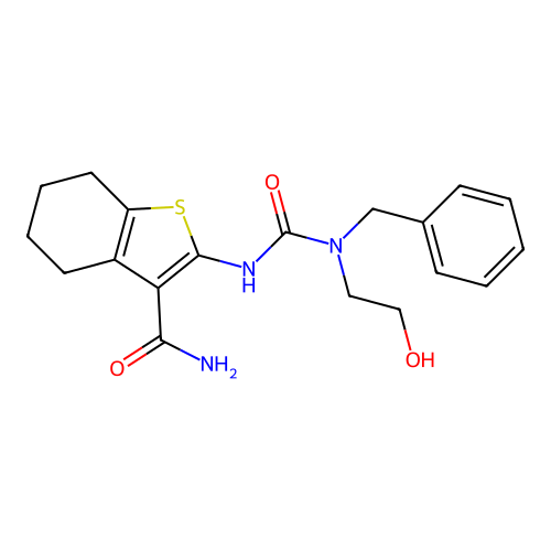 2-[[benzyl(2-hydroxyethyl)carbamoyl]amino]-4,5,6,7-tetrahydro-1-benzothiophene-3-carboxamide structure