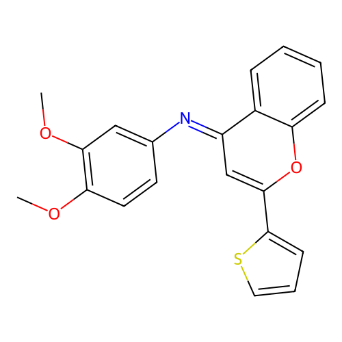 (E)-3,4-dimethoxy-N-(2-(thiophen-2-yl)-4H-chromen-4-ylidene)aniline structure
