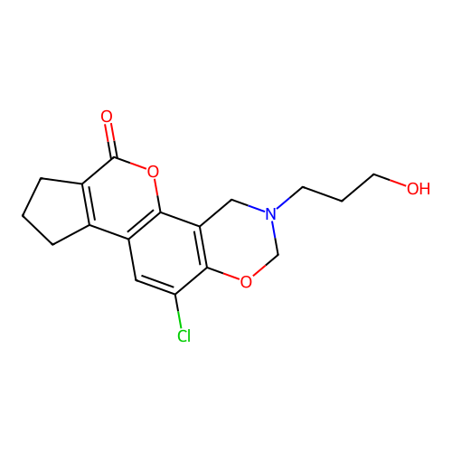 11-chloro-3-(3-hydroxypropyl)-3,4,8,9-tetrahydro-2H-cyclopenta[3,4]chromeno[8,7-e][1,3]oxazin-6(7H)-one structure