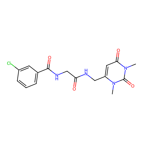 3-chloro-N-(2-(((1,3-dimethyl-2,6-dioxo-1,2,3,6-tetrahydropyrimidin-4-yl)methyl)amino)-2-oxoethyl)benzamide structure