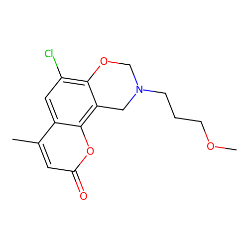 6-chloro-9-(3-methoxypropyl)-4-methyl-9,10-dihydrochromeno[8,7-e][1,3]oxazin-2(8H)-one structure