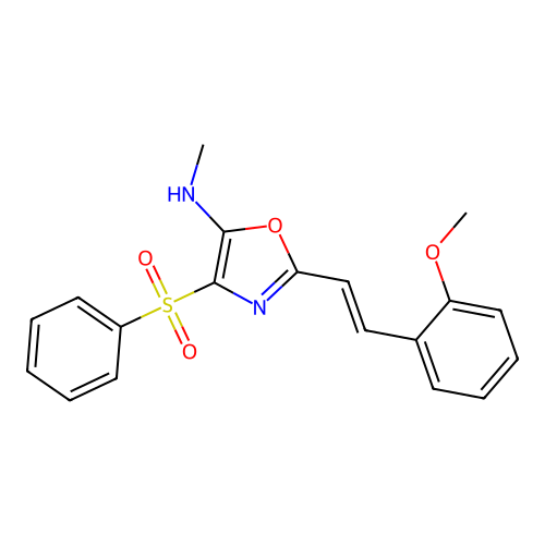 (E)-2-(2-methoxystyryl)-N-methyl-4-(phenylsulfonyl)oxazol-5-amine structure