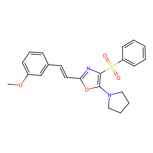 (E)-2-(3-methoxystyryl)-4-(phenylsulfonyl)-5-(pyrrolidin-1-yl)oxazole structure