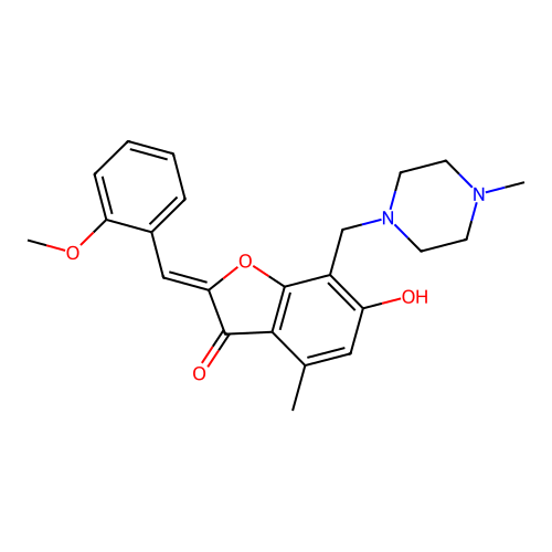 (Z)-6-hydroxy-2-(2-methoxybenzylidene)-4-methyl-7-((4-methylpiperazin-1-yl)methyl)benzofuran-3(2H)-one structure