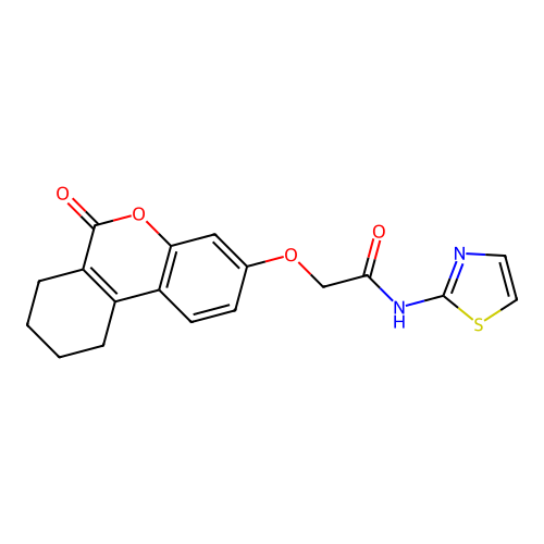 2-((6-oxo-7,8,9,10-tetrahydro-6H-benzo[c]chromen-3-yl)oxy)-N-(thiazol-2-yl)acetamide structure