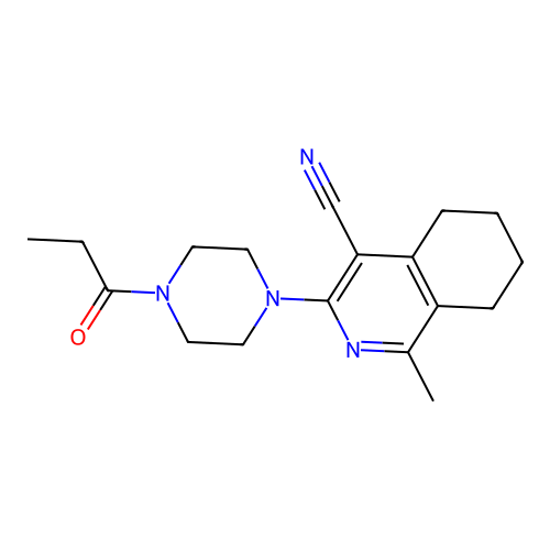 1-methyl-3-(4-propanoylpiperazin-1-yl)-5,6,7,8-tetrahydroisoquinoline-4-carbonitrile structure