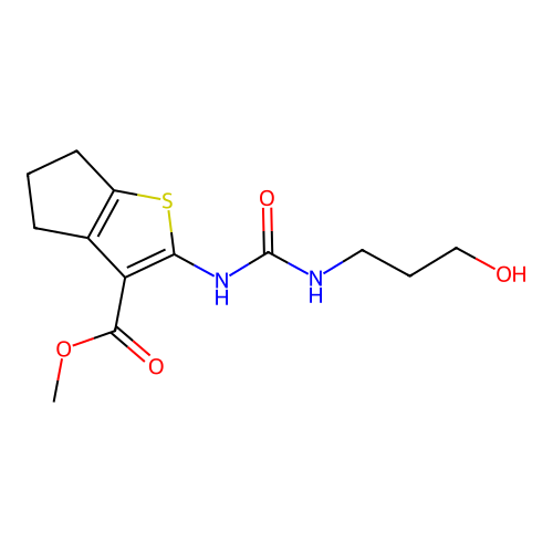 Methyl 2-([(3-hydroxypropyl)carbamoyl]amino)-4H,5H,6H-cyclopenta[b]thiophene-3-carboxylate structure