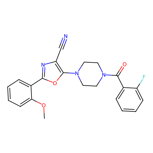 5-[4-(2-fluorobenzoyl)piperazin-1-yl]-2-(2-methoxyphenyl)-1,3-oxazole-4-carbonitrile structure