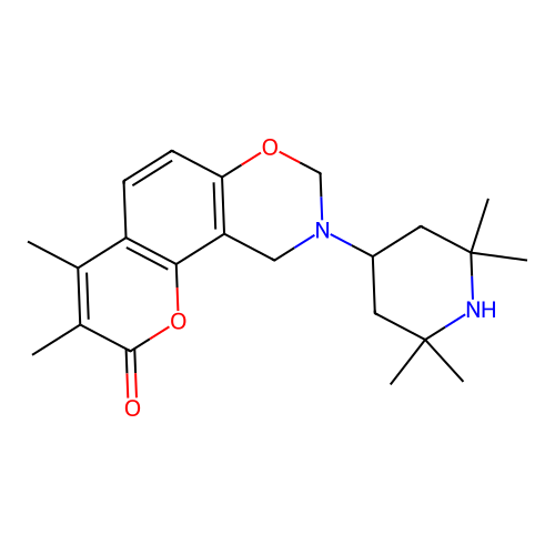 3,4-dimethyl-9-(2,2,6,6-tetramethylpiperidin-4-yl)-9,10-dihydrochromeno[8,7-e][1,3]oxazin-2(8H)-one structure