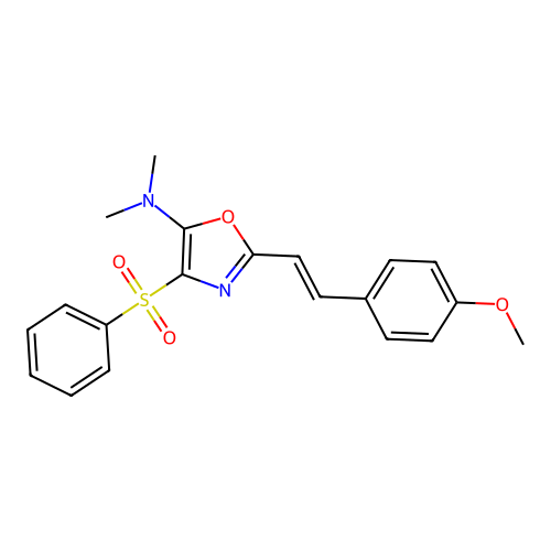 (E)-2-(4-methoxystyryl)-N,N-dimethyl-4-(phenylsulfonyl)oxazol-5-amine structure