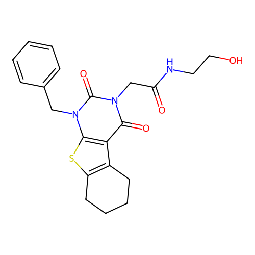 2-(1-benzyl-2,4-dioxo-1,2,5,6,7,8-hexahydrobenzo[4,5]thieno[2,3-d]pyrimidin-3(4H)-yl)-N-(2-hydroxyethyl)acetamide structure