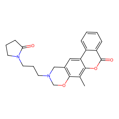 7-methyl-10-(3-(2-oxopyrrolidin-1-yl)propyl)-10,11-dihydrobenzo[3,4]chromeno[6,7-e][1,3]oxazin-5(9H)-one structure
