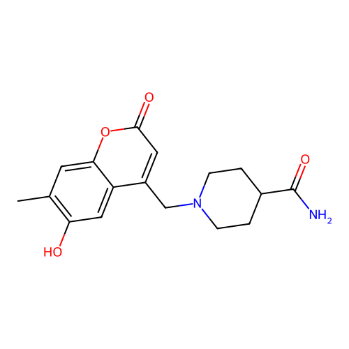 1-[(6-Hydroxy-7-methyl-2-oxochromen-4-yl)methyl]piperidine-4-carboxamide structure
