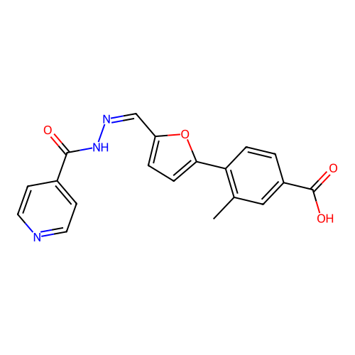 (Z)-4-(5-((2-isonicotinoylhydrazono)methyl)furan-2-yl)-3-methylbenzoic acid structure