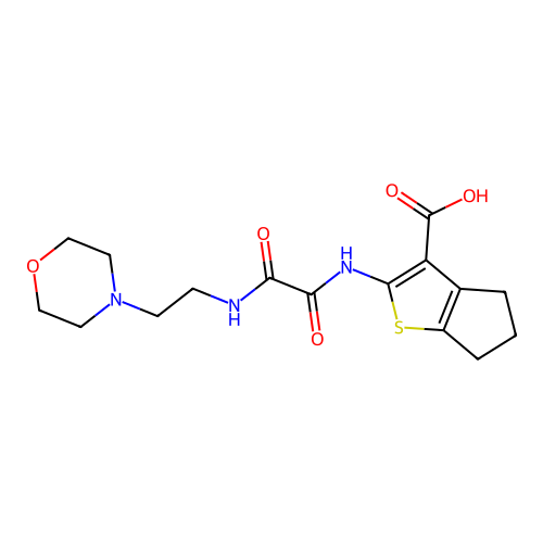 2-(2-((2-morpholinoethyl)amino)-2-oxoacetamido)-5,6-dihydro-4H-cyclopenta[b]thiophene-3-carboxylic acid structure