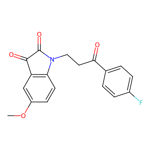 1-[3-(4-fluorophenyl)-3-oxopropyl]-5-methoxy-1H-indole-2,3-dione structure