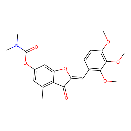 (Z)-4-methyl-3-oxo-2-(2,3,4-trimethoxybenzylidene)-2,3-dihydrobenzofuran-6-yl dimethylcarbamate structure