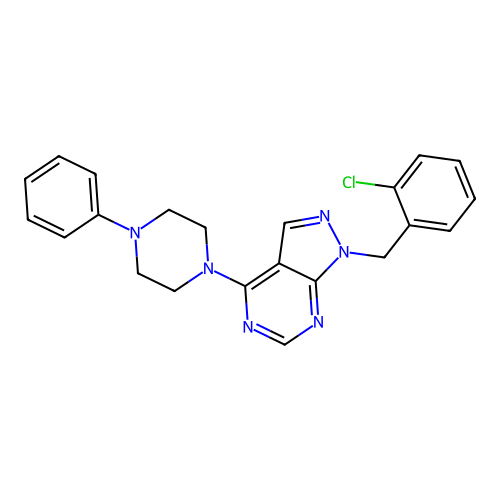 1-[(2-Chlorophenyl)methyl]-4-(4-phenylpiperazin-1-yl)pyrazolo[3,4-d]pyrimidine structure