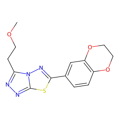 6-(2,3-dihydro-1,4-benzodioxin-6-yl)-3-(2-methoxyethyl)-[1,2,4]triazolo[3,4-b][1,3,4]thiadiazole structure