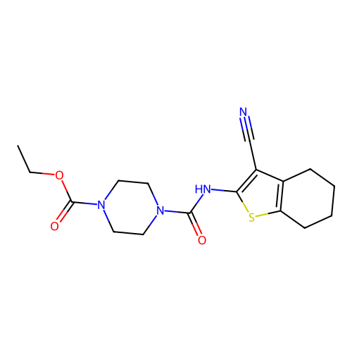 ethyl 4-[(3-cyano-4,5,6,7-tetrahydro-1-benzothiophen-2-yl)carbamoyl]piperazine-1-carboxylate structure