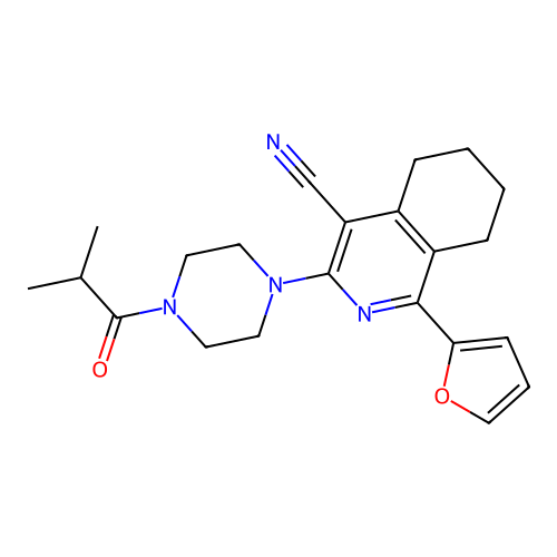 1-(furan-2-yl)-3-[4-(2-methylpropanoyl)piperazin-1-yl]-5,6,7,8-tetrahydroisoquinoline-4-carbonitrile structure
