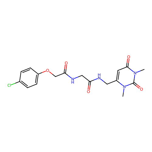 2-(4-chlorophenoxy)-N-(2-(((1,3-dimethyl-2,6-dioxo-1,2,3,6-tetrahydropyrimidin-4-yl)methyl)amino)-2-oxoethyl)acetamide structure
