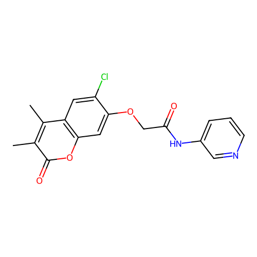 2-((6-chloro-3,4-dimethyl-2-oxo-2H-chromen-7-yl)oxy)-N-(pyridin-3-yl)acetamide structure