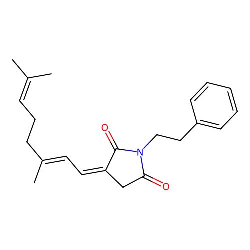 (3Z)-3-[(2E)-3,7-dimethylocta-2,6-dienylidene]-1-phenethylpyrrolidine-2,5-dione structure