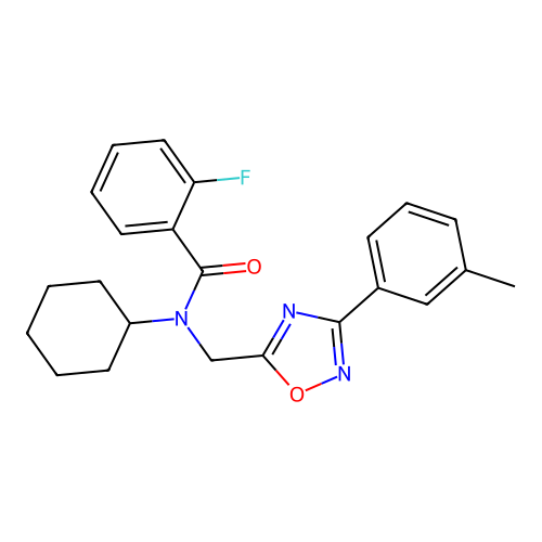 N-cyclohexyl-2-fluoro-N-((3-(m-tolyl)-1,2,4-oxadiazol-5-yl)methyl)benzamide structure