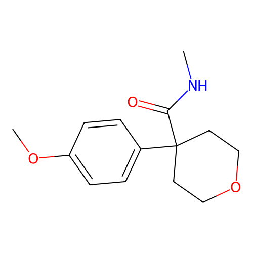 4-(4-methoxyphenyl)-N-methyltetrahydro-2H-pyran-4-carboxamide structure