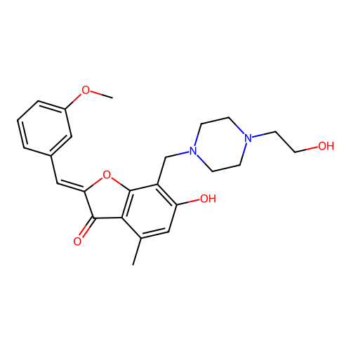 (Z)-6-hydroxy-7-((4-(2-hydroxyethyl)piperazin-1-yl)methyl)-2-(3-methoxybenzylidene)-4-methylbenzofuran-3(2H)-one structure
