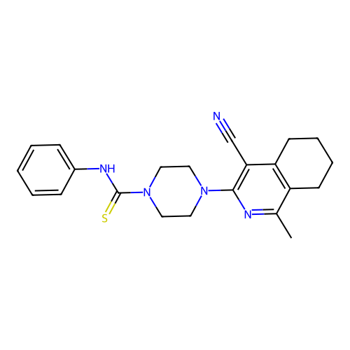 4-(4-cyano-1-methyl-5,6,7,8-tetrahydroisoquinolin-3-yl)-N-phenylpiperazine-1-carbothioamide structure
