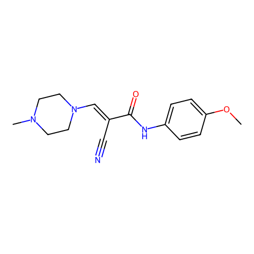 (2E)-2-cyano-N-(4-methoxyphenyl)-3-(4-methylpiperazin-1-yl)prop-2-enamide structure