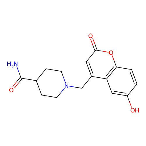1-[(6-Hydroxy-2-oxochromen-4-yl)methyl]piperidine-4-carboxamide structure