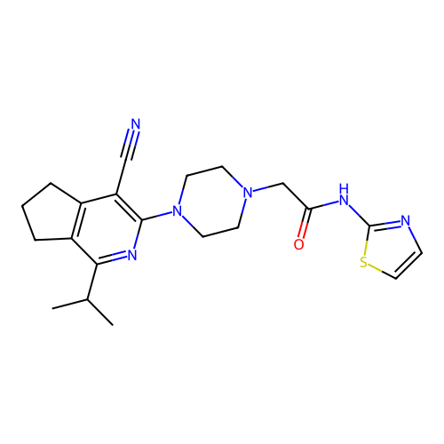 2-(4-(4-cyano-1-isopropyl-6,7-dihydro-5H-cyclopenta[c]pyridin-3-yl)piperazin-1-yl)-N-(thiazol-2-yl)acetamide structure