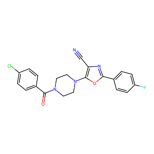 5-(4-(4-Chlorobenzoyl)piperazin-1-yl)-2-(4-fluorophenyl)oxazole-4-carbonitrile structure