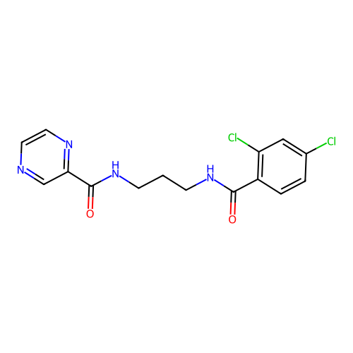 N-{3-[(2,4-dichlorobenzoyl)amino]propyl}-2-pyrazinecarboxamide structure