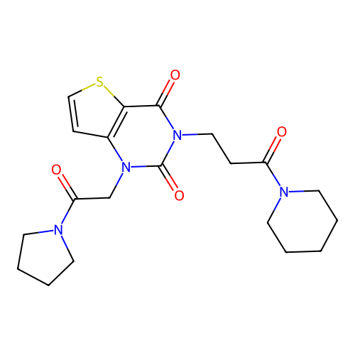 1-(2-oxo-2-(pyrrolidin-1-yl)ethyl)-3-(3-oxo-3-(piperidin-1-yl)propyl)thieno[3,2-d]pyrimidine-2,4(1H,3H)-dione structure