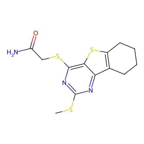 2-[(2-methylsulfanyl-6,7,8,9-tetrahydro-[1]benzothiolo[3,2-d]pyrimidin-4-yl)sulfanyl]acetamide structure