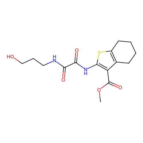 methyl 2-({[(3-hydroxypropyl)amino](oxo)acetyl}amino)-4,5,6,7-tetrahydro-1-benzothiophene-3-carboxylate structure